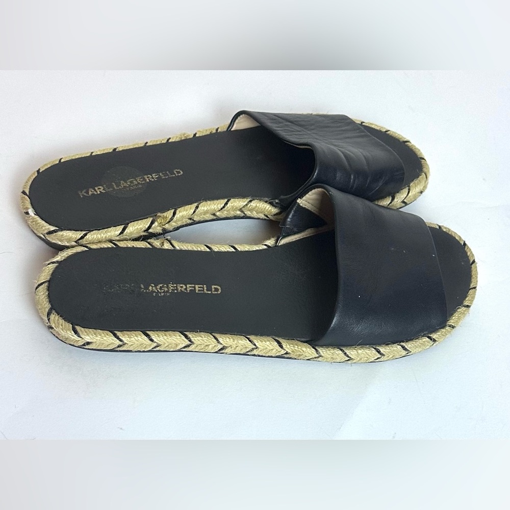❗️Karl Lagerfeld Women’s Size 5.5 Black Leather Braided Accent Sides